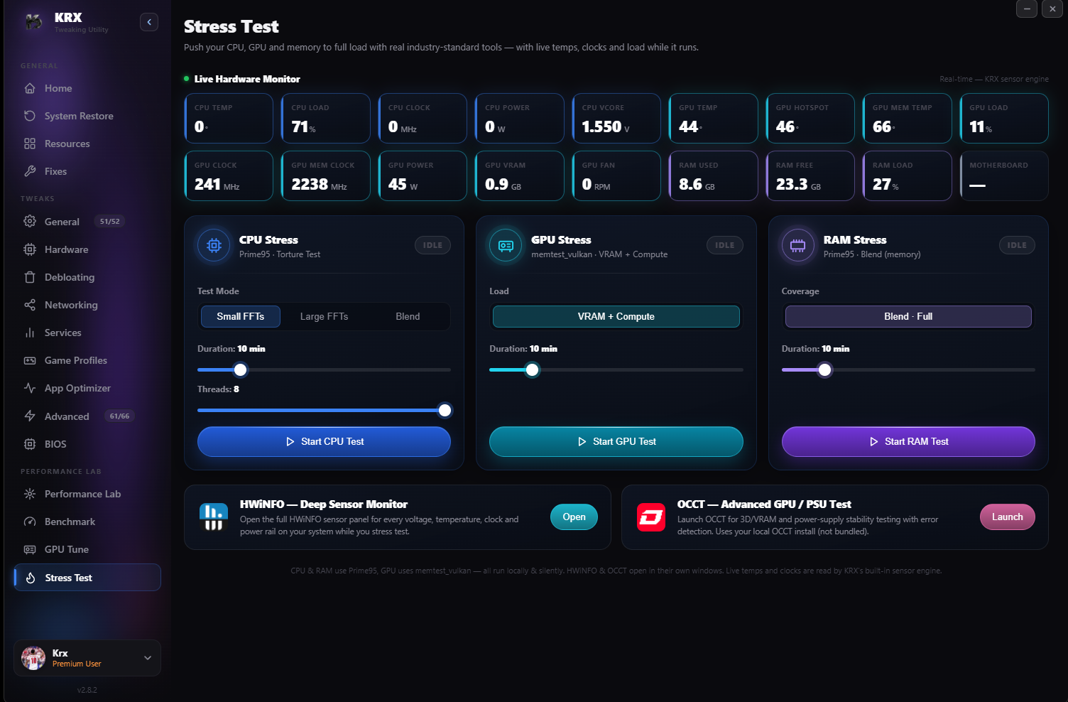 KRX Tweaking Utility — Stress Test