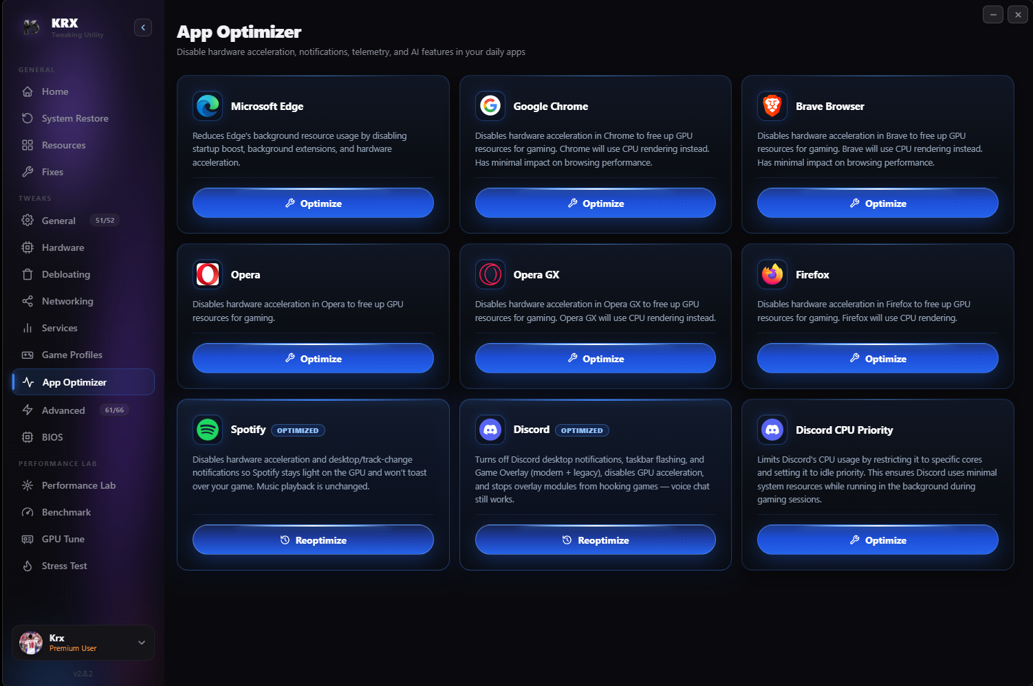 KRX Tweaking Utility — App Optimizer