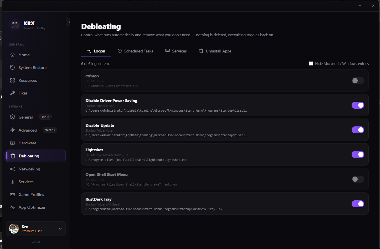KRX Tweaking Utility — Debloating