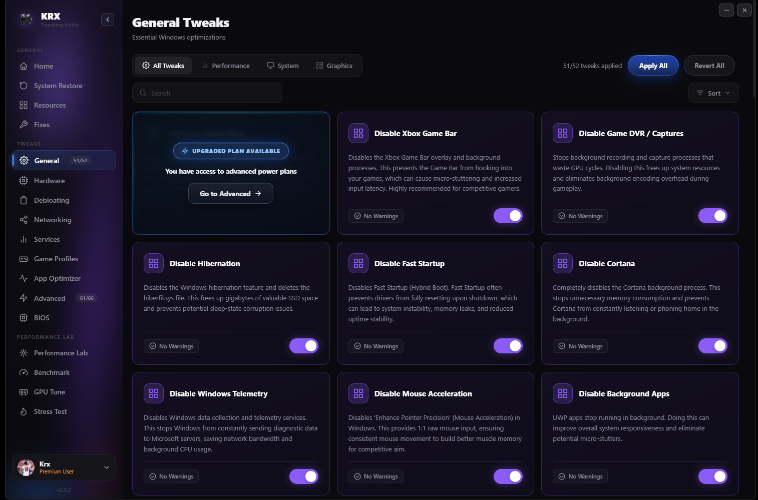 KRX Tweaking Utility — General tweaks